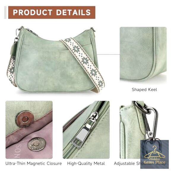 Vegan Leather Crossbody Bag Adjustable Strap Spacious Compartments Women's Purse - Picture 4 of 7